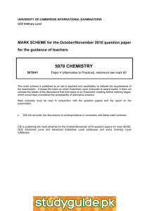 5070 CHEMISTRY  MARK SCHEME for the October/November 2010 question paper