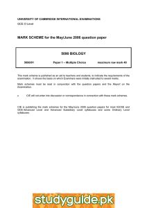 MARK SCHEME for the May/June 2006 question paper  5090 BIOLOGY