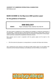 5090 BIOLOGY  MARK SCHEME for the May/June 2009 question paper