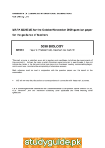 5090 BIOLOGY  MARK SCHEME for the October/November 2009 question paper