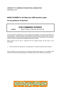 5129 COMBINED SCIENCE  MARK SCHEME for the May/June 2009 question paper