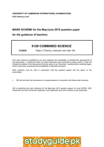 5129 COMBINED SCIENCE  MARK SCHEME for the May/June 2010 question paper