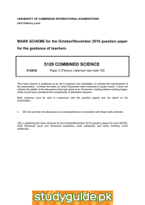 5129 COMBINED SCIENCE  MARK SCHEME for the October/November 2010 question paper