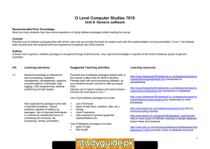 O Level Computer Studies 7010 Unit 6: Generic software