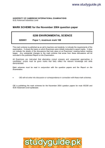 www.studyguide.pk MARK SCHEME for the November 2004 question paper  8290 ENVIRONMENTAL SCIENCE