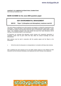 www.studyguide.pk MARK SCHEME for the June 2005 question paper  8291 ENVIRONMENTAL MANAGEMENT