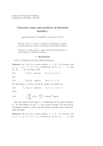 Character sums and products of factorials modulo p Journal de Th´