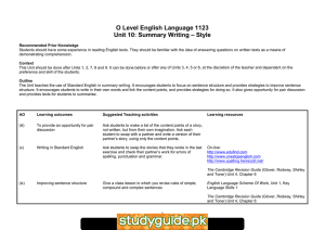 O Level English Language 1123 Unit 10: Summary Writing – Style