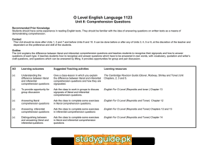 O Level English Language 1123 Unit 8: Comprehension Questions