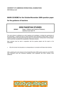 2059 PAKISTAN STUDIES  MARK SCHEME for the October/November 2009 question paper