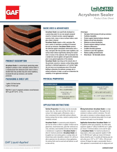 Acrysheen Sealer Product Data Sheet BASIC USES &amp; ADVANTAGES