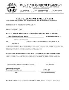 OHIO STATE BOARD OF PHARMACY VERIFICATION OF ENROLLMENT