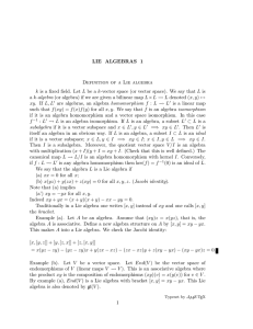 LIE ALGEBRAS 1 Definition of a Lie algebra