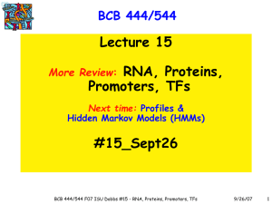 Lecture 15 RNA, Proteins, Promoters, TFs #15_Sept26