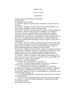 PRIVACY ACT  5 U.S.C. § 552a As Amended