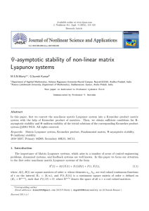 Ψ-asymptotic stability of non-linear matrix Lyapunov systems M.S.N.Murty , G.Suresh Kumar