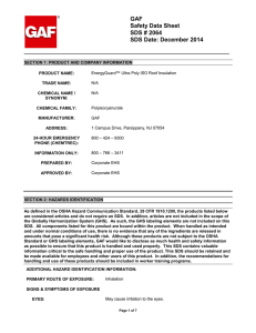 GAF Safety Data Sheet SDS # 2064 SDS Date: December 2014
