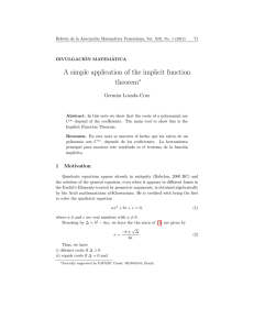 A simple application of the implicit function theorem ∗ Germ´