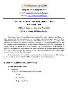 THE CPA LICENSURE EXAMINATION SYLLABUS BUSINESS LAW