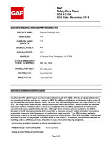 GAF Safety Data Sheet SDS # 2150 SDS Date: December 2014