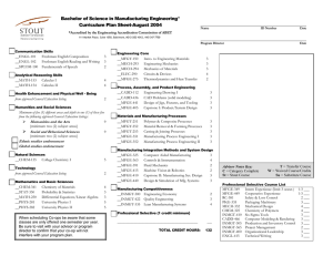 Bachelor of Science in Manufacturing Engineering* Curriculum Plan Sheet-August 2004
