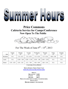 Price Commons Cafeteria Service for Camps/Conference  Now Open To The Public