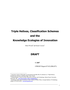 Triple Helixes, Classification Schemes and the Knowledge Ecologies of Innovation