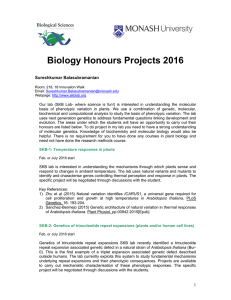 Biology Honours Projects 2016  Sureshkumar Balasubramanian