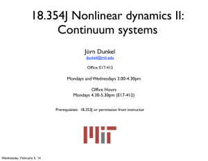 18.354J Nonlinear dynamics II: Continuum systems Jörn Dunkel Mondays and Wednesdays 3.00-4.30pm