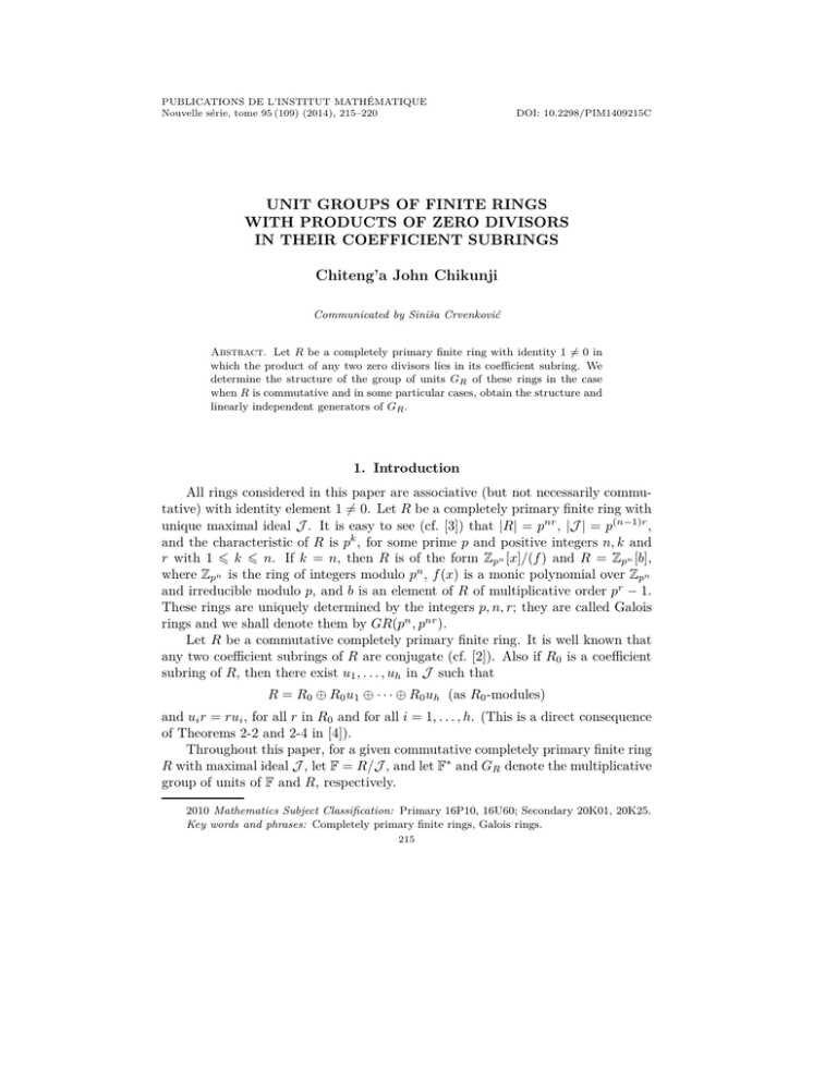 PUBLICATIONS DE L’INSTITUT MATHÉMATIQUE Nouvelle série, tome 95 (109) (2014), 215–220