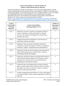 The following table provides the text description of each assessed... number of operational (scored) items that will assess each objective.... Grade 6 Social Studies NC Final Exam 2015–16