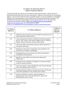 U.S. History NC Final Exam 2014–15 Number of Items per Objective
