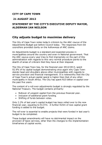 City adjusts budget to maximise delivery CITY OF CAPE TOWN