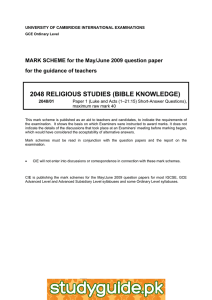 2048 RELIGIOUS STUDIES (BIBLE KNOWLEDGE)  for the guidance of teachers