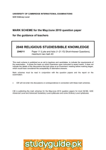 2048 RELIGIOUS STUDIES/BIBLE KNOWLEDGE  for the guidance of teachers