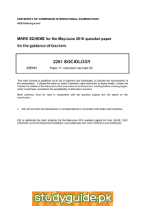 2251 SOCIOLOGY  MARK SCHEME for the May/June 2010 question paper