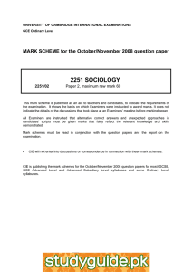 2251 SOCIOLOGY  MARK SCHEME for the October/November 2008 question paper