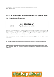 2251 SOCIOLOGY  MARK SCHEME for the October/November 2009 question paper