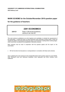 2281 ECONOMICS  MARK SCHEME for the October/November 2010 question paper