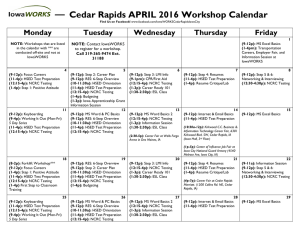 —        Cedar Rapids APRIL 2016 Workshop Calendar