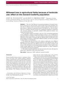 Milkweed loss in agricultural fields because of herbicide