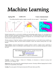 Machine Learning Spring 2016 COM S 573