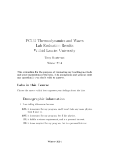 PC132 Thermodynamics and Waves Lab Evaluation Results Wilfrid Laurier University Terry Sturtevant