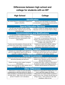 Differences between high school and college for students with an IEP College