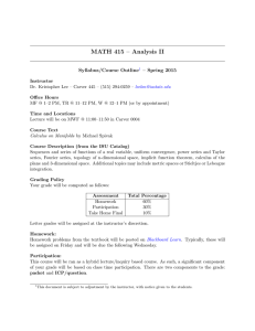 MATH 415 – Analysis II Outline – Spring 2015