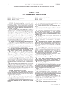 Chapter UWS 8 UNCLASSIFIED STAFF CODE OF ETHICS 19 UNIVERSITY OF WISCONSIN SYSTEM