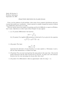 Math 165 Section A Professor Lieberman September 23, 2004 PRACTICE SECOND IN-CLASS EXAM