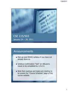 CSE 115/503 Announcements January 24 – 28, 2011