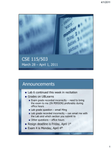 CSE 115/503 Announcements March 28 – April 1, 2011
