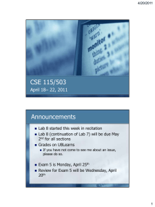 CSE 115/503 Announcements April 18– 22, 2011